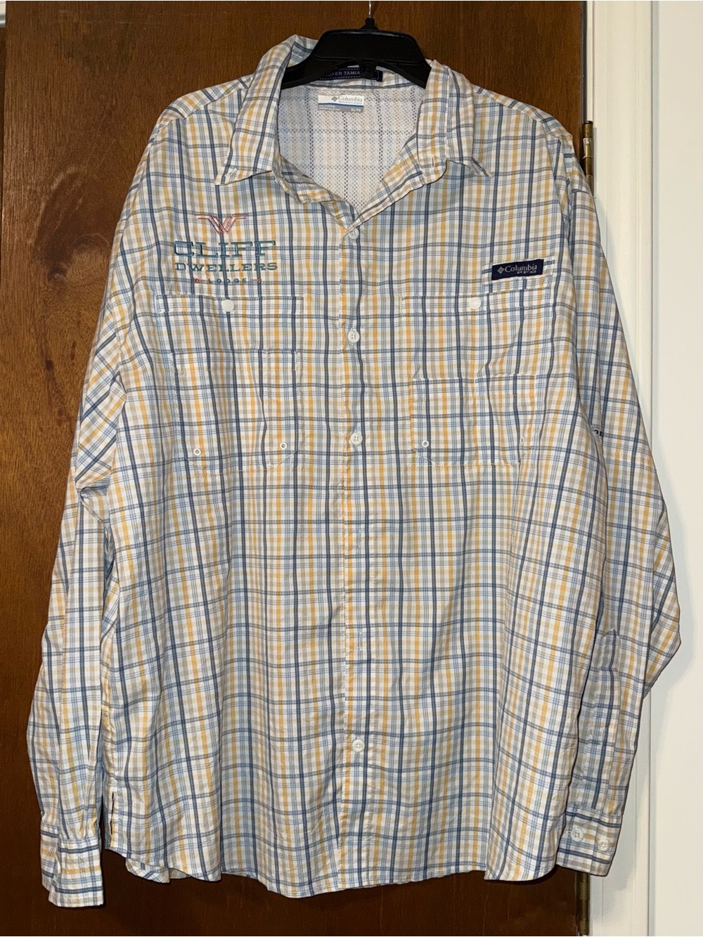 Columbia Men’s Plaid Button-Down Shirt - White/Blue/Yellow size XL